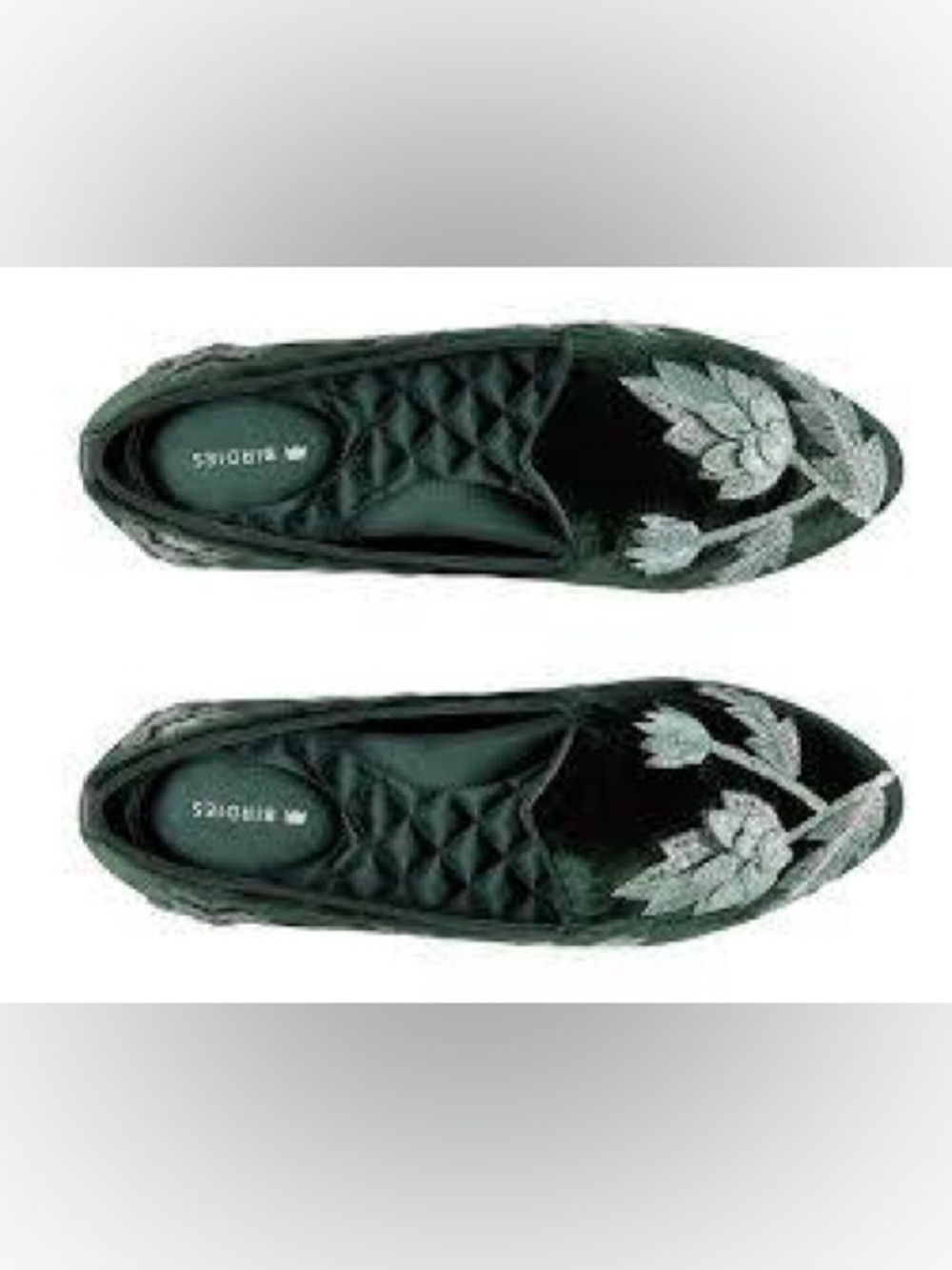 Birdies Heron Jade Green Velvet Embroidered Floral Flats 7.5